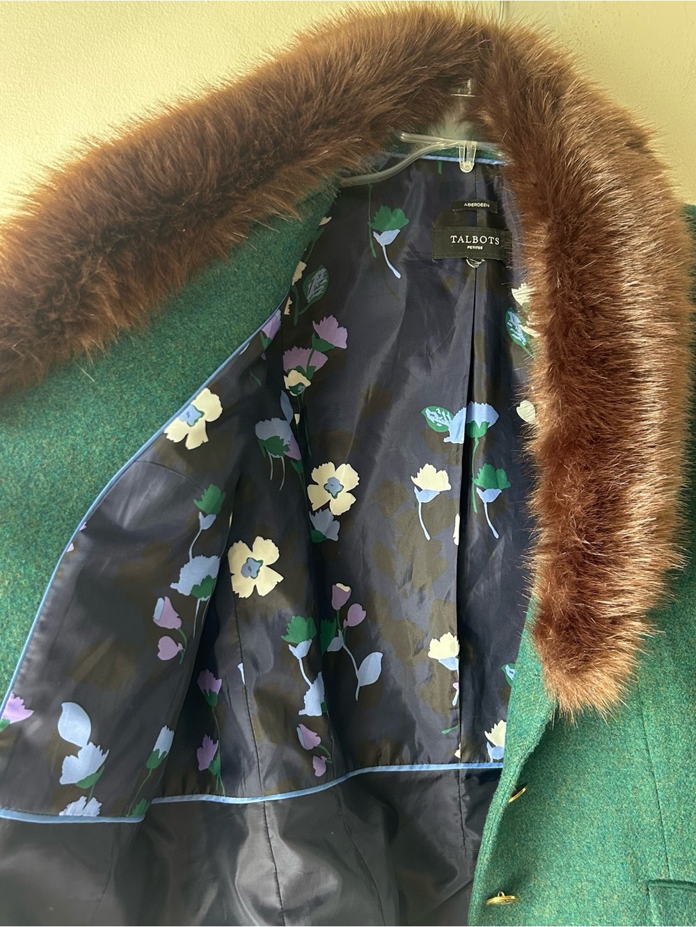 Talbots Faux Fur Collar Aberdeen Blazer Forest Green 14P - Picture 10 of 13